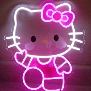 Hello Kitty White & Pink Neon Sign For Girl's Room USB Powered Lighted Sign-NEW